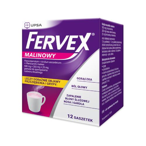 Miniaturka artykułu - Fervex o smaku malinowym, 12 saszetek 