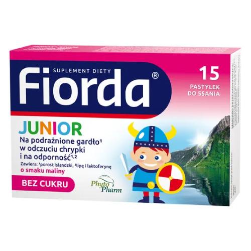 Miniaturka artykułu - Fiorda Junior smak malinowy, 15 pastylek