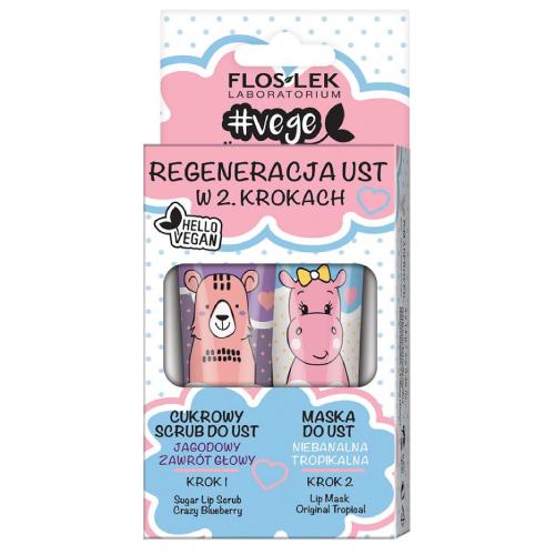Miniaturka artykułu - FLOS-LEK VEGE LIP CARE Zestaw Scrub do ust jagodowy, 14g + Maska do ust tropikalna, 14g