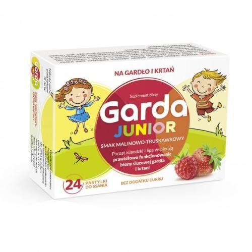 Zdjęcie produktu - Garda Junior smak malinowo - truskawkowy, 24past. do ssania KR&Oacute;TKA DATA 31.07.2026