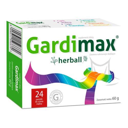 Miniaturka artykułu - GARDIMAX HERBALL z maliną - 24 pastylki do ssania nawilżające gardło