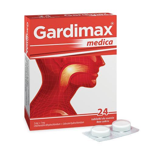Miniaturka artykułu - Gardimax medica bez cukru, 24 tabletki do ssania USZKODZONY KARTON