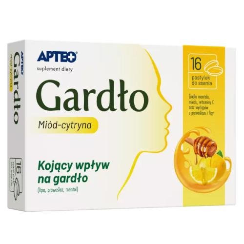 Miniaturka artykułu - Gardło mi&oacute;d-cytryna APTEO, 16 pastylek do ssania