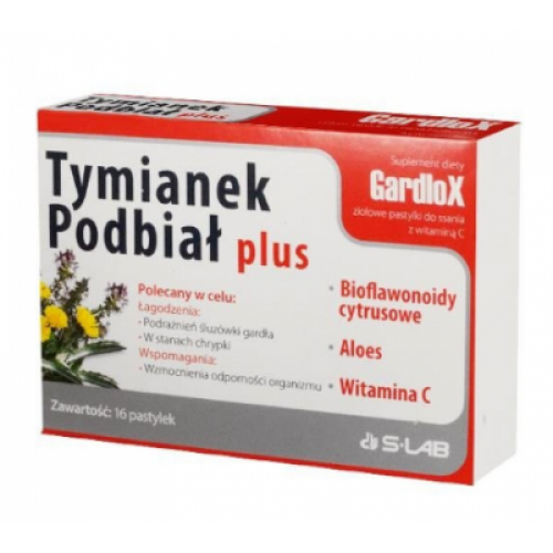 Miniaturka artykułu - GARDLOX Tymianek i Podbiał Plus - 16 pastylek do ssania KR&Oacute;TKA DATA 31.07.2026