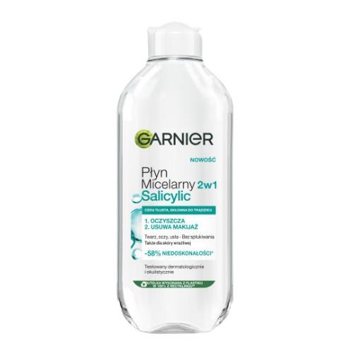 Miniaturka artykułu - Garnier Płyn micelarny 2w1 z kwasem salicylowym do cery tłustej ze skłonnością do trądziku, 400 ml