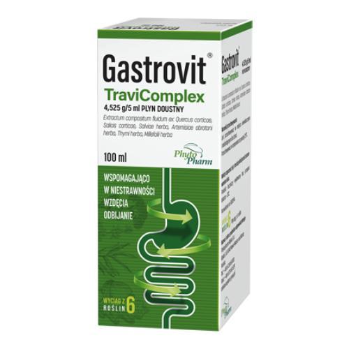 Miniaturka artykułu - Gastrovit TraviComplex Lek ziołowy stosowany przy niestrawności i wzdęciach, 100ml USZKODZONE OPAKOWANIE