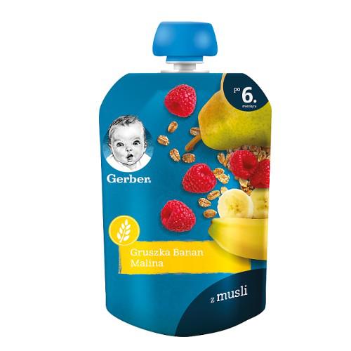 Miniaturka artykułu - Gerber Deserek Gruszka banan malina z musli po 6. miesiącu - 90 g