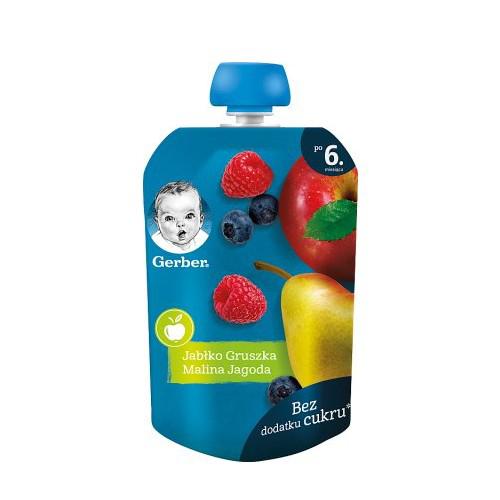 Miniaturka artykułu - Gerber Deserek Jabłko gruszka malina jagoda po 6. miesiącu - 90 g