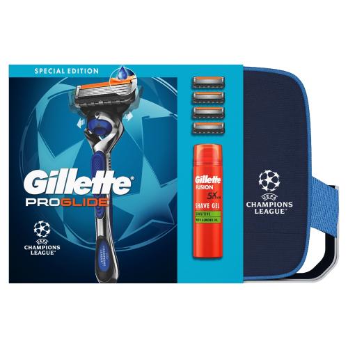 Miniaturka artykułu - Gillette ProGlide Zestaw Maszynka do golenia dla mężczyzn + Wymienne ostrza, 4 szt. + Żel do golenia Sensitive, 200 ml + Kosmetyczka