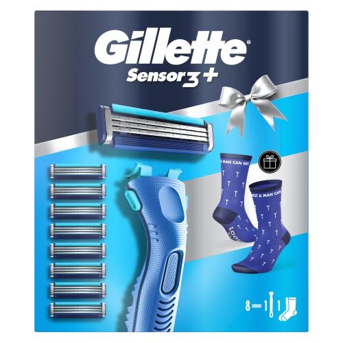Miniaturka artykułu - Gillette Sensor 3+ Comfort Zestaw Maszynka do golenia dla mężczyzn + Wymienne ostrza, 8 szt. + Skarpety