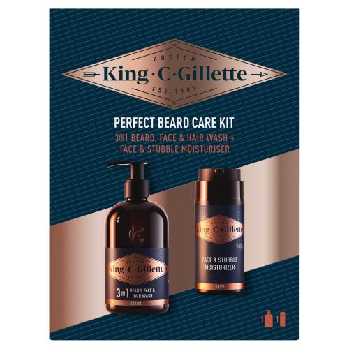 Miniaturka artykułu - King C. Gillette Perfect Beard Care Zestaw Szampon do brody, twarzy i włos&oacute;w, 350 ml + Krem nawilżający dla mężczyzn, 100 ml