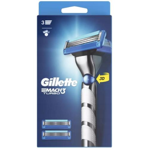 Miniaturka artykułu - Gillette Mach 3 Turbo Maszynka do golenia dla mężczyzn + 3 wymienne ostrza