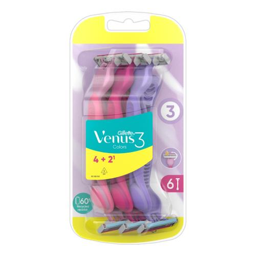 Miniaturka artykułu - Gillette Venus 3 Colors Maszynki do golenia jednorazowe, 6 szt.