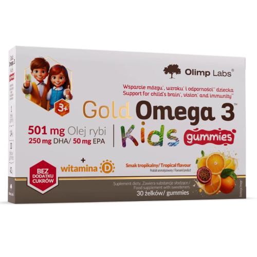 Miniaturka artykułu - Olimp Gold Omega 3 Kids Gummies Żelki dla dzieci z kwasami omega i witaminą D, 30 szt.