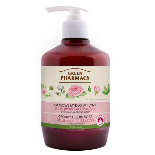 GREEN PHARMACY Mydło w płynie, r&oacute;ża piżmowa i bawełna, 460ml