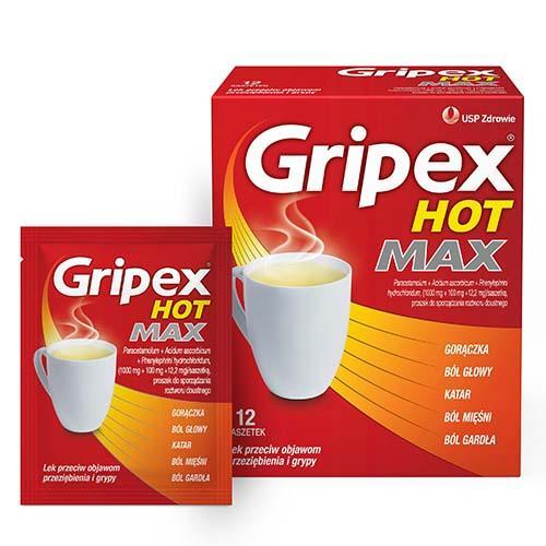 Miniaturka artykułu - GRIPEX HOT MAX, 12 saszetek USZKODZONE TEKTUROWE OPAKOWA.