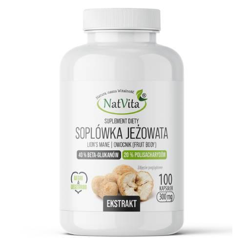 Miniaturka artykułu - NatVita Sopl&oacute;wka Jeżowata Ekstrakt 20% Polisacharyd&oacute;w, 40% Beta-Glukan&oacute;w, 100 kaps.