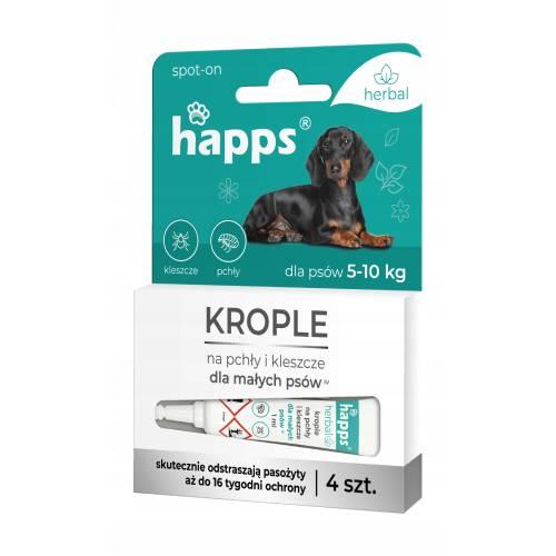 Miniaturka artykułu - HAPPS Herbal Krople na pchły i kleszcze dla małych ps&oacute;w, 4x4szt.