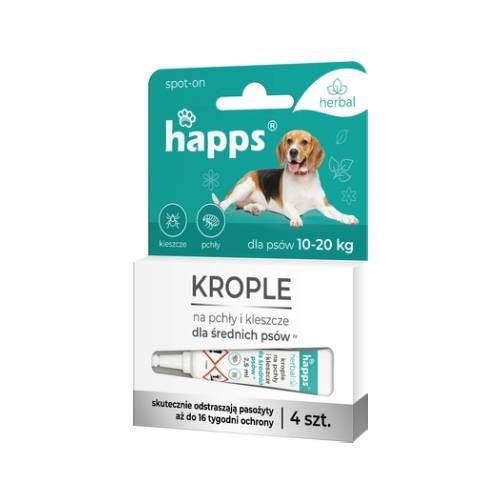 Miniaturka artykułu - HAPPS Herbal Krople na pchły i kleszcze dla średnich ps&oacute;w (10-20kg), 4x4szt.