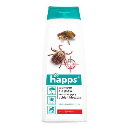 Miniaturka artykułu - HAPPS Szampon dla ps&oacute;w zwalczający pchły i kleszcze, 250 ml