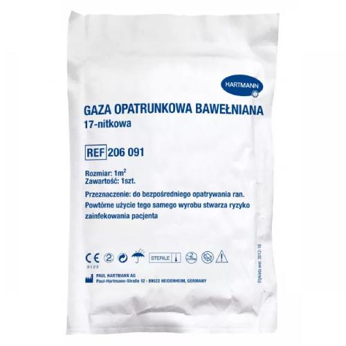 Miniaturka artykułu - Hartmann Gaza opatrunkowa bawełniana jałowa 17-nitkowa 1m2, 1 szt.