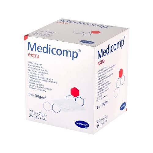 Miniaturka artykułu - Hartmann Medicomp Extra kompresy jałowe 6 warstwowe 7,5 x 7,5 cm, 2 x 25 szt.