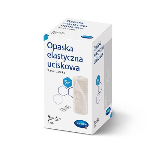Miniaturka artykułu - Hartmann Opaska elastyczna uciskowa z zapinką 8cm x 5m, 1szt.