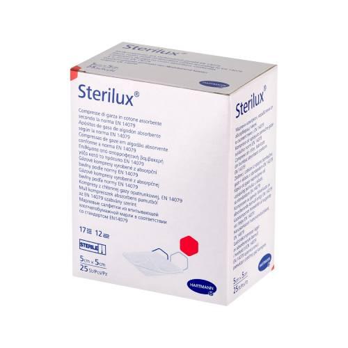 Miniaturka artykułu - Hartmann Sterilux Kompresy gazowe jałowe 5 x 5 cm, 25 szt.
