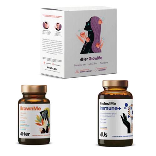 Miniaturka artykułu - HEALTH LABS Zestaw My Regeneration: 4Us ProtectMe Immune+, 120 kaps. + 4Her GlowMe, 30saszetek + 4Her BrownMe 30kaps.