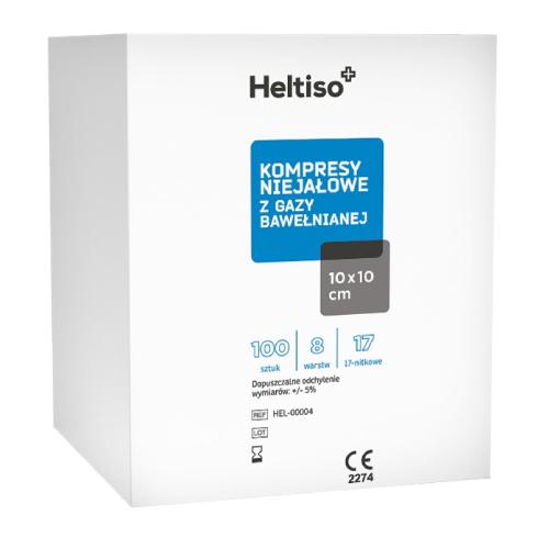 Miniaturka artykułu - Heltiso Kompresy niejałowe z gazy bawełnianej 10x10cm 8warstwowe 17nitkowe, 100 szt.