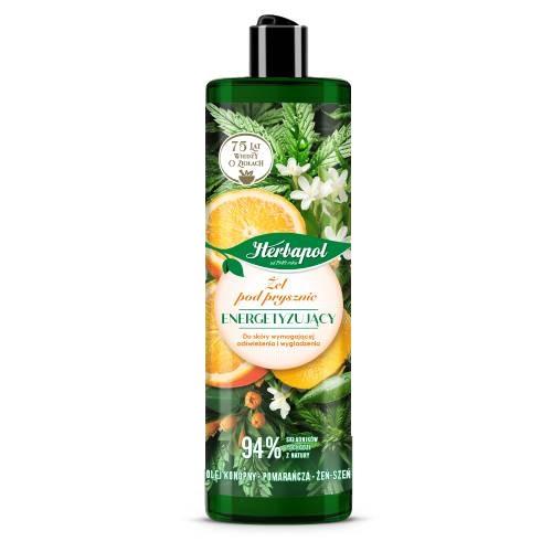 Miniaturka artykułu - HERBAPOL Energetyzujący żel pod prysznic Olej konopny Pomarańcza Żeń-szeń, 400 ml