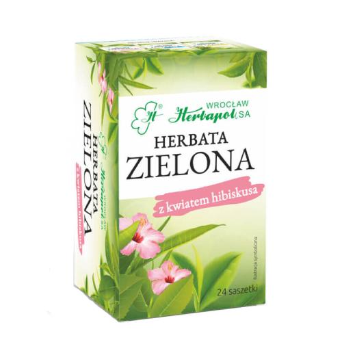 Miniaturka artykułu - HERBAPOL Herbata zielona z kwiatem hibiskusa, 24 saszetki