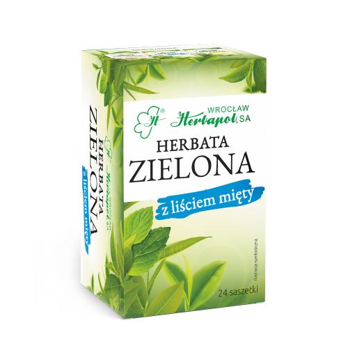 Miniaturka artykułu - HERBAPOL Herbata zielona z liściem mięty, 24 saszetki
