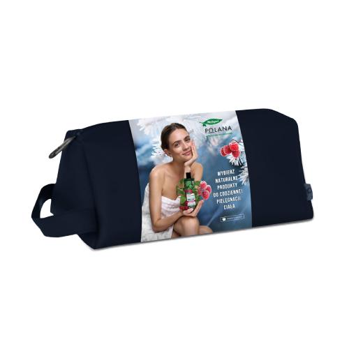 Miniaturka artykułu - HERBAPOL Zestaw z kosmetyczką: Malina Żel nawilżający, 400ml + Kojący balsam do ciała, 200ml + Regenerujący krem do rąk, 75ml