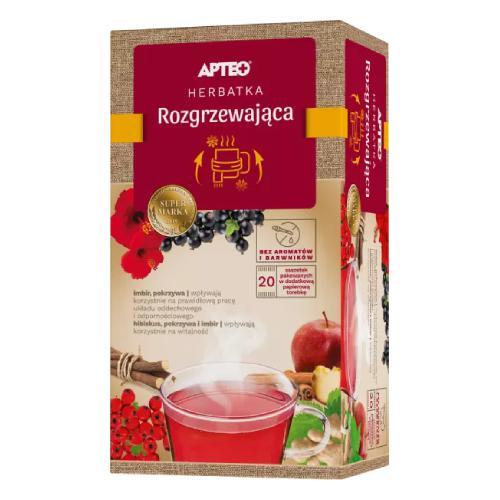 Miniaturka artykułu - Herbatka rozgrzewająca z imbirem APTEO, 20 saszetek  KR&Oacute;TKA DATA 31.07.2026
