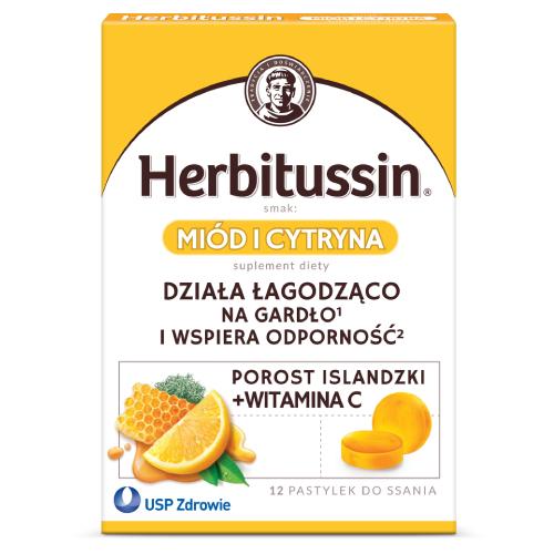 Miniaturka artykułu - Herbitussin Mi&oacute;d i Cytryna, 12 pastylek do ssania
