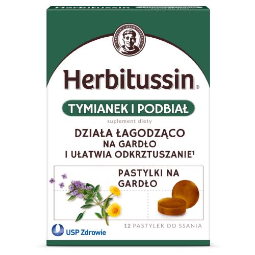 Miniaturka artykułu - Herbitussin Tymianek i Podbiał, 12 pastylek do ssania