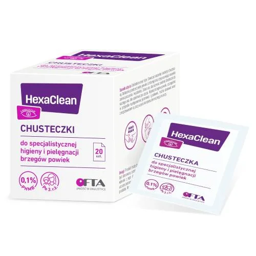 Miniaturka artykułu - HexaClean Chusteczki do powiek- 20 szt.