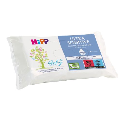Miniaturka artykułu - HiPP Babysanft Ultra Sensitive Chusteczki nawilżane od 1. dnia życia, 52 sztuki
