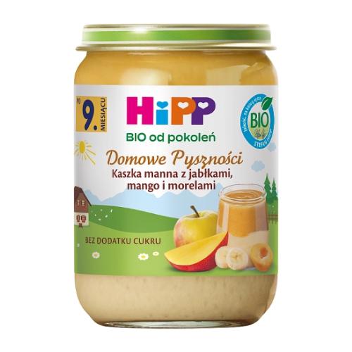 Miniaturka artykułu - HiPP BIO Domowe pyszności Kaszka manna z jabłkami mango i morelami po 9. miesiącu, 190 g