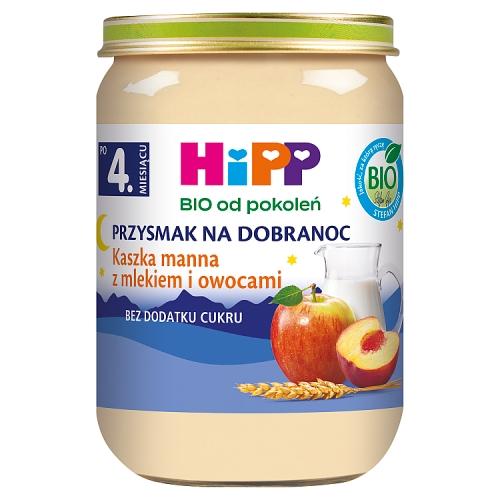 Miniaturka artykułu - HiPP Bio Przysmak na dobranoc Kaszka manna z mlekiem i owocami po 4. miesiącu, 190 g