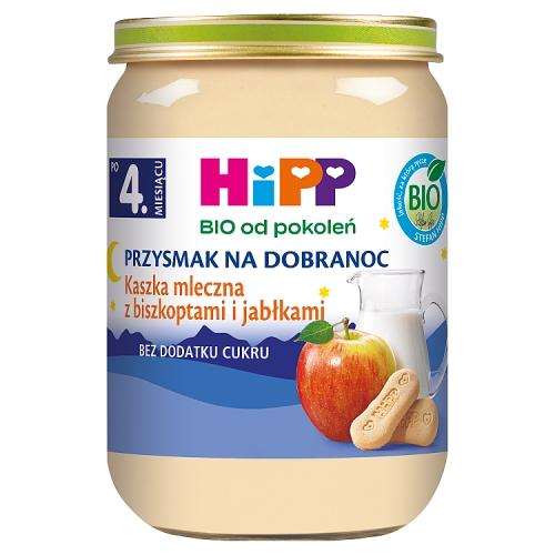 Miniaturka artykułu - HiPP Bio Przysmak na dobranoc Kaszka mleczna z biszkoptami i jabłkami po 4. miesiącu, 190 g