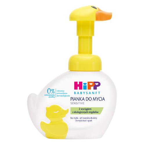 Miniaturka artykułu - HiPP Babysanft Sensitive Pianka do mycia twarzy i rąk dzieci, ż&oacute;łta kaczuszka, 250 ml