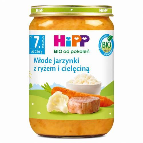 Miniaturka artykułu - HiPP Młode jarzynki z ryżem i cielęciną BIO, 220 g 