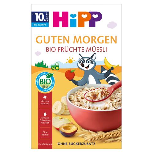 Miniaturka artykułu - HiPP BIO Musli wielozbożowe banany, jabłka, śliwki od 10. miesiąca, 200 g