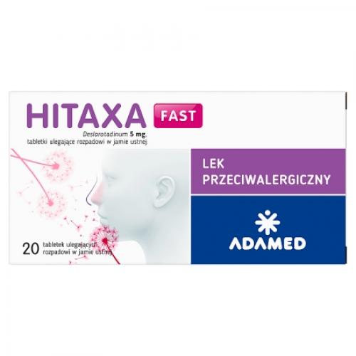 Miniaturka artykułu - Hitaxa Fast 5 mg, 20 tabletek ulegających rozpadowi w jamie ustnej - lek przeciwalergiczny