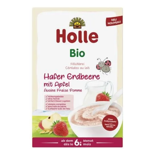Miniaturka artykułu - Holle Bio Kaszka mleczno-owsiana truskawka-jabłko, 250 g KR&Oacute;TKA DATA 05.11.2026
