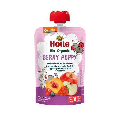 Miniaturka artykułu - HOLLE Bio Organic Mus owocowy jabłko, brzoskwinia i owoce leśne, 100g KR&Oacute;TKA DATA 01.10.2026