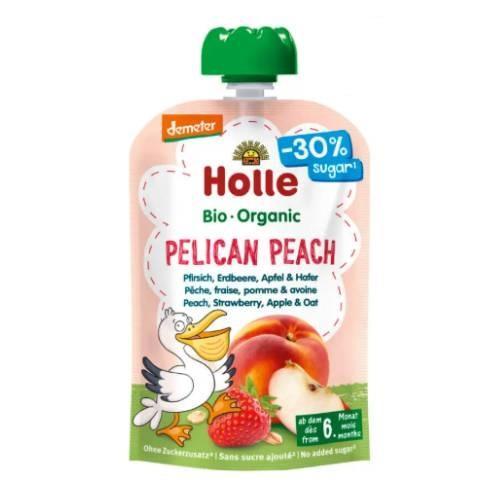 Miniaturka artykułu - Holle Bio Organic Mus owocowy Pelican Peach brzoskwinia, truskawka, jabłko, owies, 100 g KR&Oacute;TKA DATA 27.09.2026