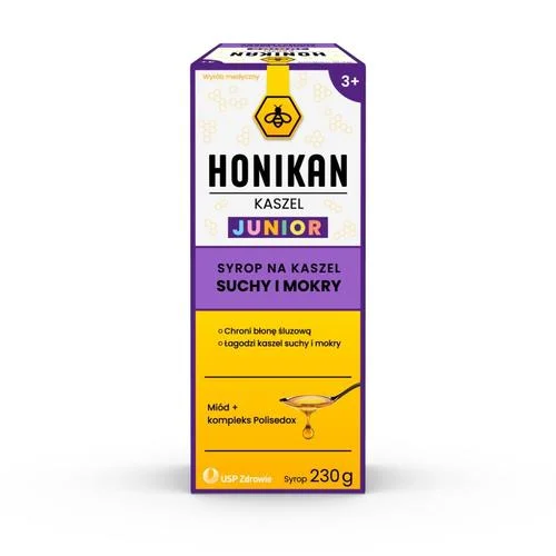 Miniaturka artykułu - HONIKAN KASZEL JUNIOR Syrop na kaszel suchy i mokry, 230g KR&Oacute;TKA DATA 30.11.2026